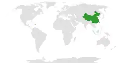 Map indicating locations of China and Dominican Republic