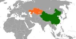 Map indicating locations of China and Kazakhstan