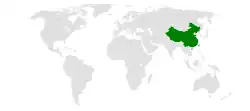 Map indicating locations of China and Saint Kitts and Nevis