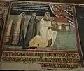Archangelos Michael: The inscription says that the church was funded by a priest named Vassilios Chamados in 1474. Above the inscription are the priest, his wife and two daughters offering the church model to Jesus.