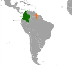Map indicating locations of Colombia and Guyana