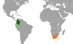 Map indicating locations of Colombia and South Africa