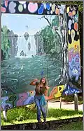 Visitor and street art in Nimbin, March 2008