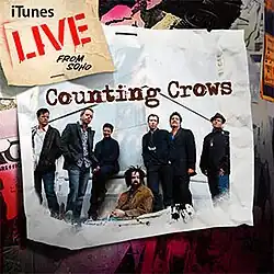 The band and band name featured on white with a multi-colored background.