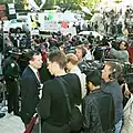 Waters talks with reporters before oral arguments, December 7, 2000