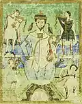 End of 11th century A.D., Klosterneuburg Abbey, Austria. David with bowed rotte, from Klosterneuburg, Augustinian Canonry, Cod. 987 'PRAYER BOOK OF LEOPOLD THE SAINT'. [151]