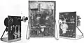 Some of the earliest Audion AM radio transmitters, built by de Forest around 1916. The invention of the Audion oscillator in 1912 made inexpensive sound radio transmission possible, and was responsible for the advent of radio broadcasting around 1920.
