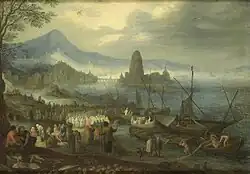 Extensive landscape with Christ standing on a fishing boat (1600-1700)