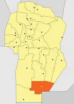 Location of Presidente Roque Sáenz Peña Department in Córdoba Province