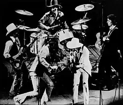 A black-and-white photo of the Nitty Gritty Dirt Band