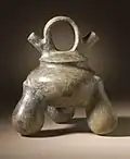 Double-spouted jar with strap handle; 500 BCE-500 CE; slip-painted ceramic; height: 21.27&nbsp;cm (83⁄8 in.), width: 19.05&nbsp;cm (71⁄2 in.), depth: 17.46&nbsp;cm (67⁄8 in.); Los Angeles County Museum of Art (USA)