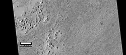 Cones, as seen by HiRISE under HiWish program. These cones probably formed when hot lava flowed over ice-rich ground.