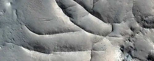 Close, color view of network of ridges, as seen by HiRISE under HiWish program. This is an enlargement of a previous image.