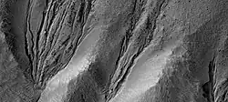 Close view of gully alcoves Picture is about 1 km across.