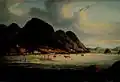 Possibly the earliest painting of Hong Kong Island, showing the waterfront settlement which became Victoria City