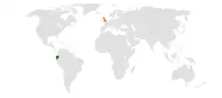 Map indicating locations of Ecuador and United Kingdom