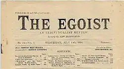 The top half of a yellowed page of a periodical entitled "The Egoist" with "An Individualist Review" as the subtitle and "Formerly the New Freewoman" underneath the subtitle.