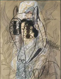 Espagnole et agneau de l'apocalypse, c. 1927–28, gouache, watercolour and brush and ink on paper, 65 × 50&nbsp;cm, private collection
