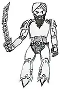 Depiction, in style of the Ultramarines from Space Marines of Warhammer 40,000