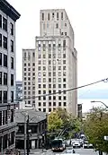 View of the building's narrower side, from the east