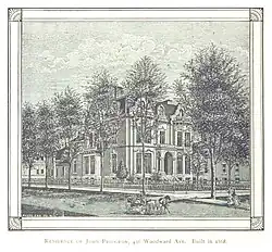 Residence of John Pridgeon in the southeast corner of Alfred and Woodward was built in 1868 by the architect Gordon W Lloyd and demolished in 1890s.