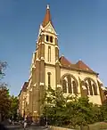 Budapest Fasori Evangélikus Gimnázium with the Fasor Lutheran Church. The building belongs to the school.
