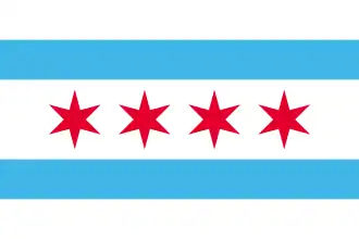 Six-pointed red stars in the flag of Chicago.