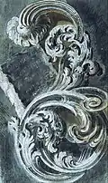 Inscription Plate in Scroll Ornament, ink over red chalk on blue paper, c. 1768, Museum Kunstpalast