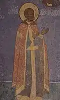 Fresco of Saint Dmitry Donskoy in the Cathedral of the Archangel in Moscow (1652-1666)