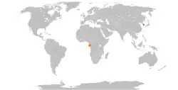 Map indicating locations of Gabon and South Korea