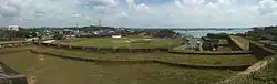 A panoramic view of a cricket stadium