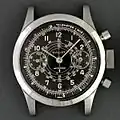 Gallet Clamshell (1943) with military style black dial and telemeter indications for artillery timing