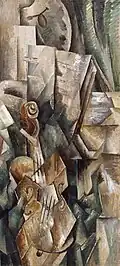 Georges Braque, 1909 (September), Violin and Palette (Violon et palette, Dans l'atelier), oil on canvas, 91.7 × 42.8&nbsp;cm, Solomon R. Guggenheim Museum