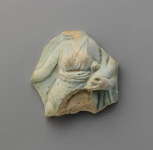 Faience oinochoe with remains of gilding, depicting Arsinoe II