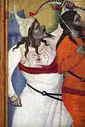 Mongol archer shooting at Sebastian in Martyrdom of Saint Sebastian, Giovanni del Biondo, circa 1370.[33]
