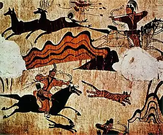 A Goguryeo man in a hunting attire from Capital Cities and Tombs of the Ancient Koguryo Kingdom, 5th century CE, Jilin province, China