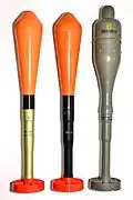 Left to right; boosted and unboosted orange training and a Gw HPz G 58 armour piercing rifle grenades