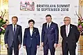 Polish Prime Minister Szydło with Donald Tusk, Robert Fico, Jean-Claude Juncker (2016)