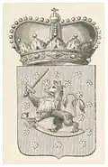 1881 version: The lion stands on three legs, 16 roses.