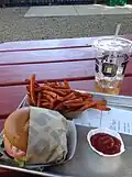 Hamburger with sweet potato fries