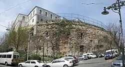 The surviving lower walls of the Sphendone, the curved grandstand[14][15] of the Hippodrome