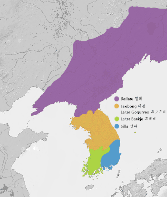Later Baekje (in green) in 915