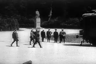 Hitler observing the statue of Marshal Foch, before launching the negotiations, 21 June 1940.