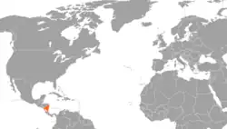 Map indicating locations of Holy See and Nicaragua