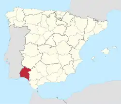 Map of Spain with the province of Huelva highlighted