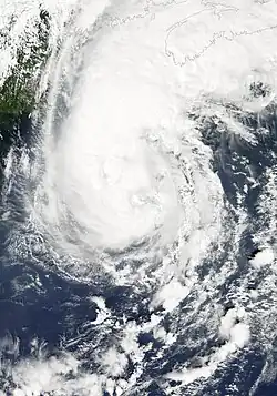 Satellite imagery of a hurricane approaching Newfoundland.