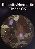 Ilmenite and hematite under polarized light
