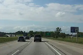 Newly installed I-41/US&nbsp;41 sign south of WIS&nbsp;145 near Richfield from June&nbsp;2015