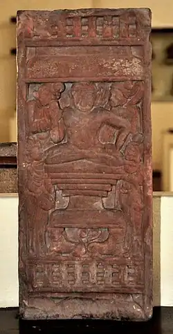 Isapur Buddha, one of the earliest physical depictions of the Buddha, c. 15 CE.[450] Art of Mathura