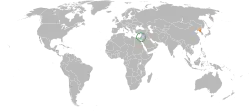 Map indicating locations of Israel and North Korea